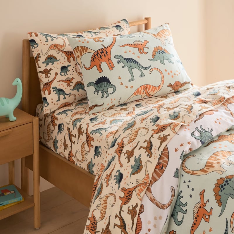 Dinosaur Friends Green Flannelette Quilt Cover Set