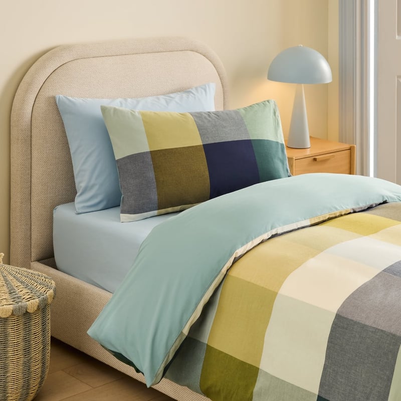 Oversized Yarn Dye Check Green Quilt Cover Set
