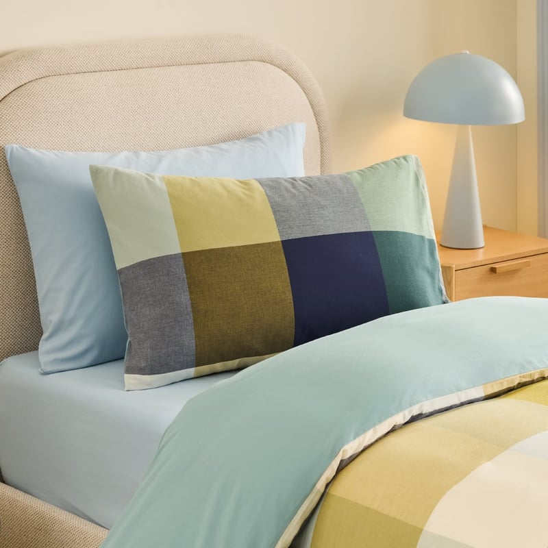 Oversized Yarn Dye Check Green Quilt Cover Set