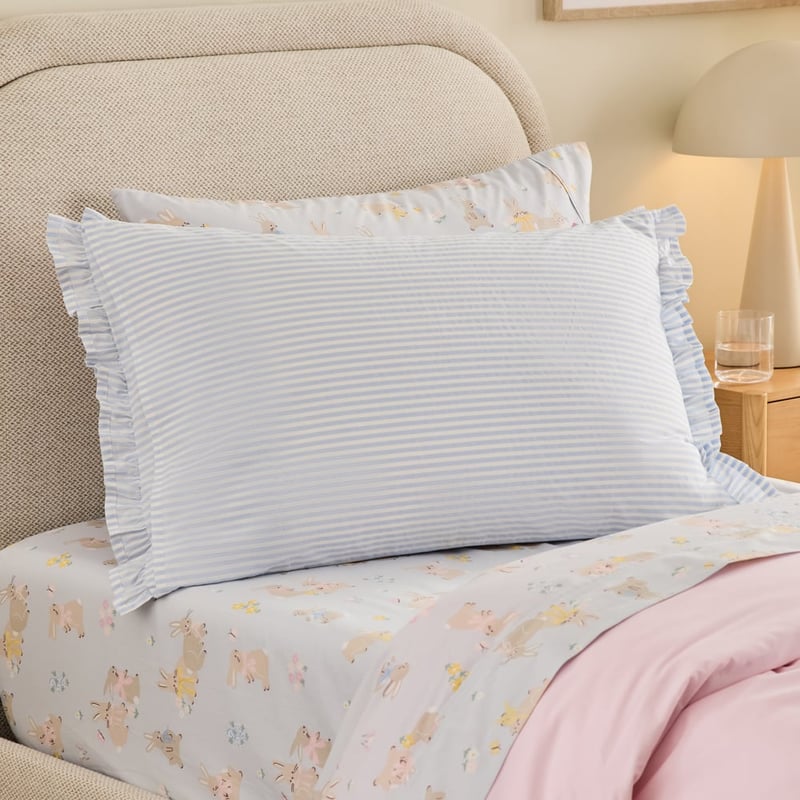 Blue Bow Ruffle Text Pillowcase