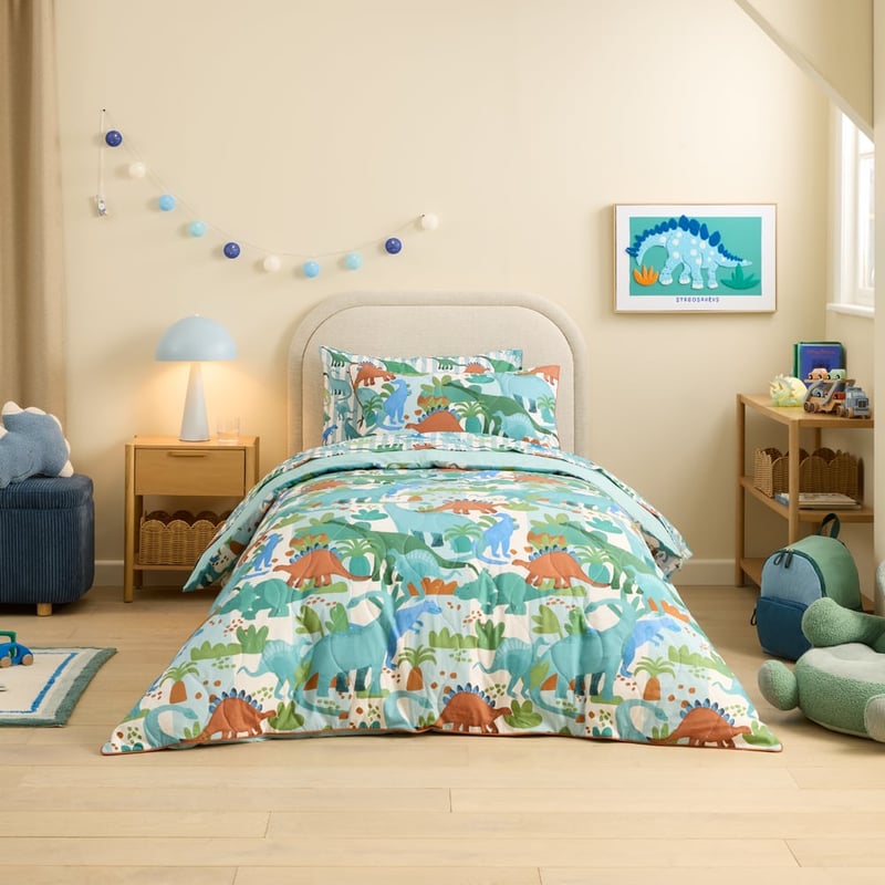 Dreamasaurus Aqua Quilted Quilt Cover Set