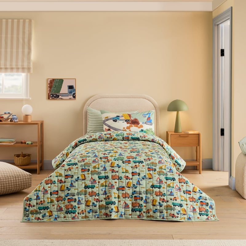 Diggers Work Zone Green Decorative Coverlet