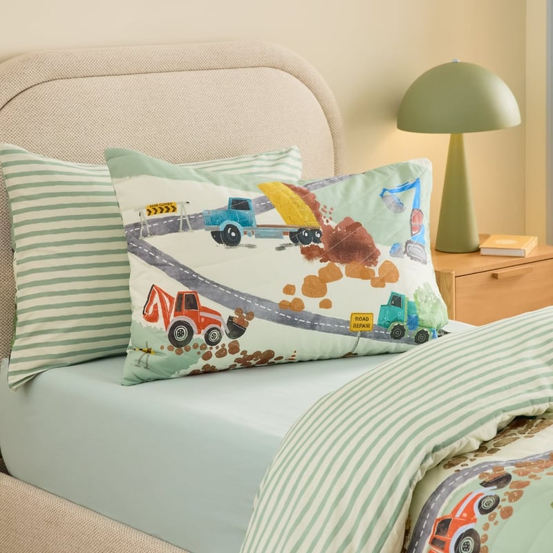 Diggers Work Zone Green Quilted Quilt Cover Set