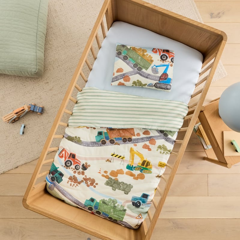 Diggers Work Zone Green Quilted Quilt Cover Set