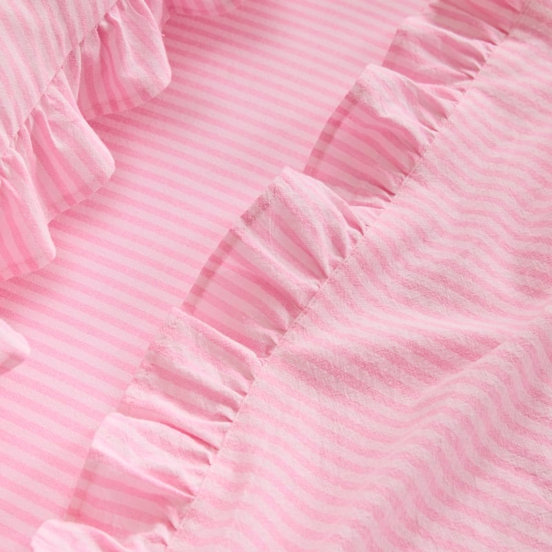 Harper Pink Stripe Ruffle Cot Sheet Set