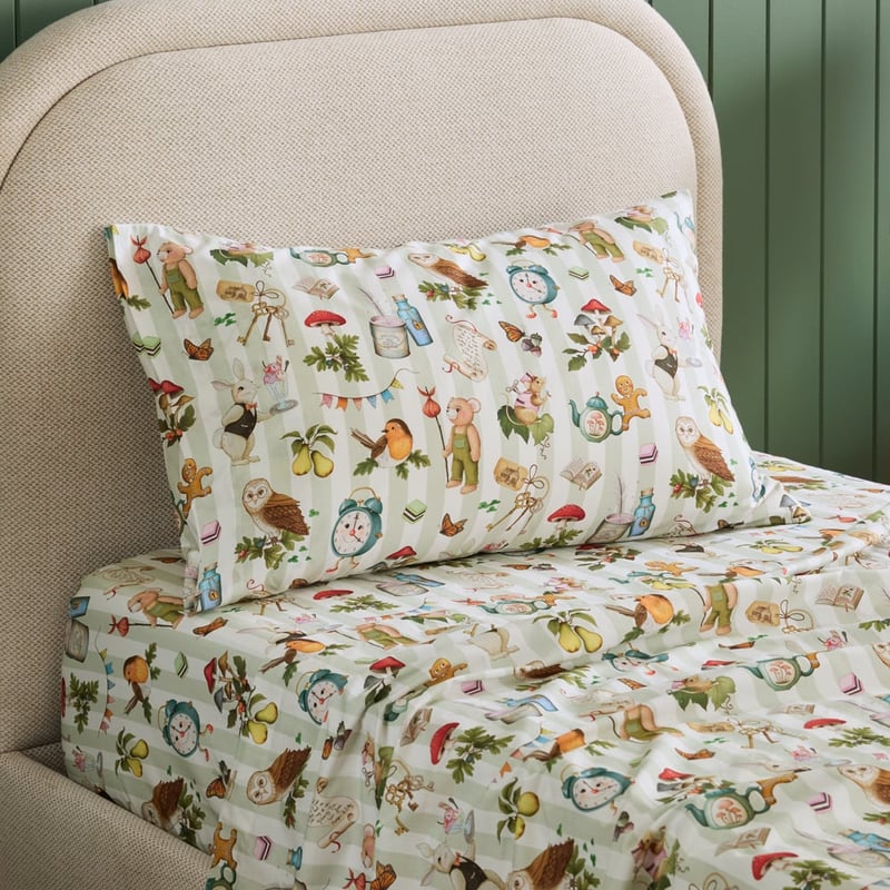 Fleur Harris Faraway Tree Sage Stripe Sheet Set