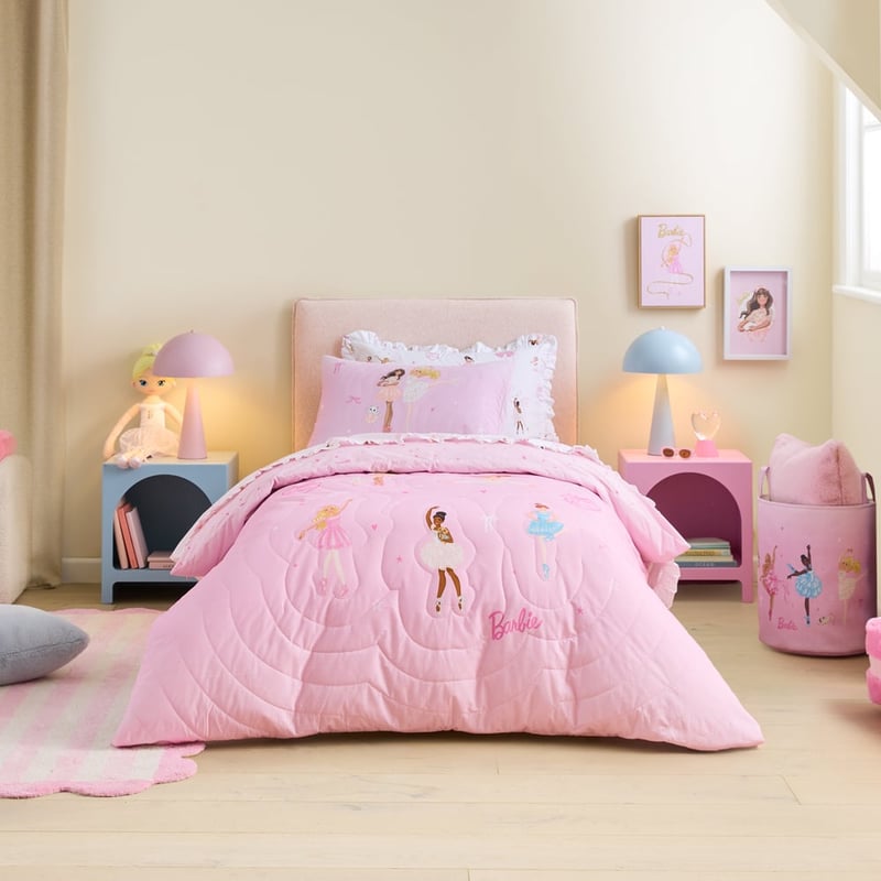 Mattel Barbie Pink Ballet Quilted Quilt Cover Set
