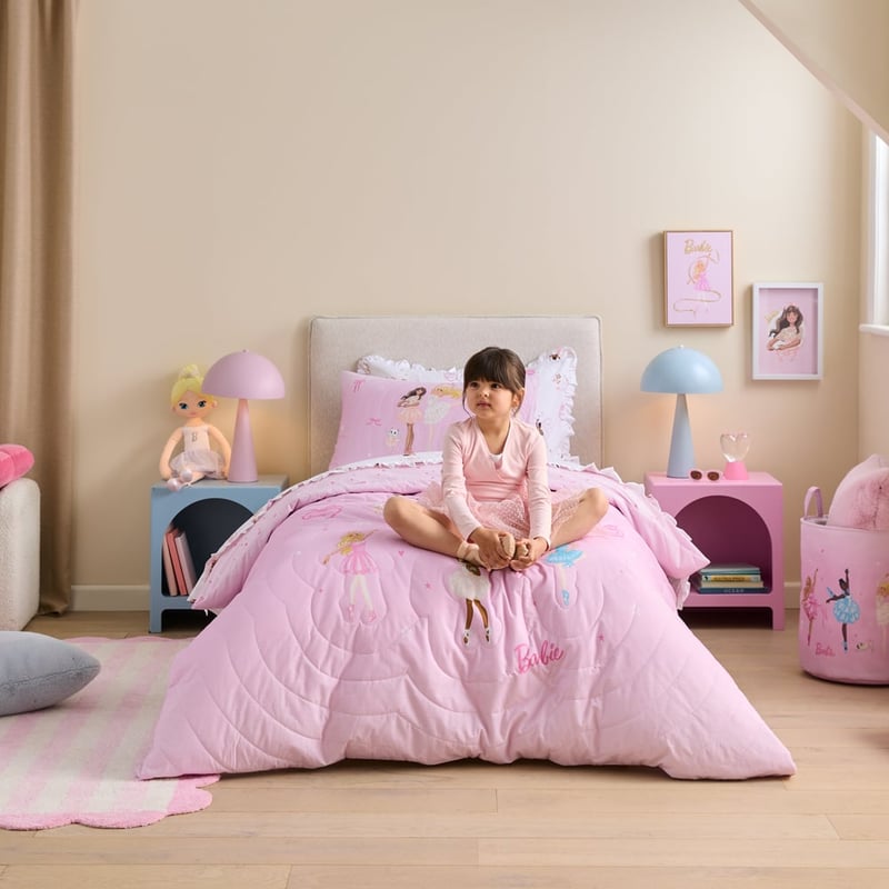 Mattel Barbie Pink Ballet Quilted Quilt Cover Set