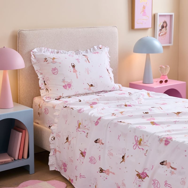 Mattel Barbie White Ballet Ruffle Sheet Set