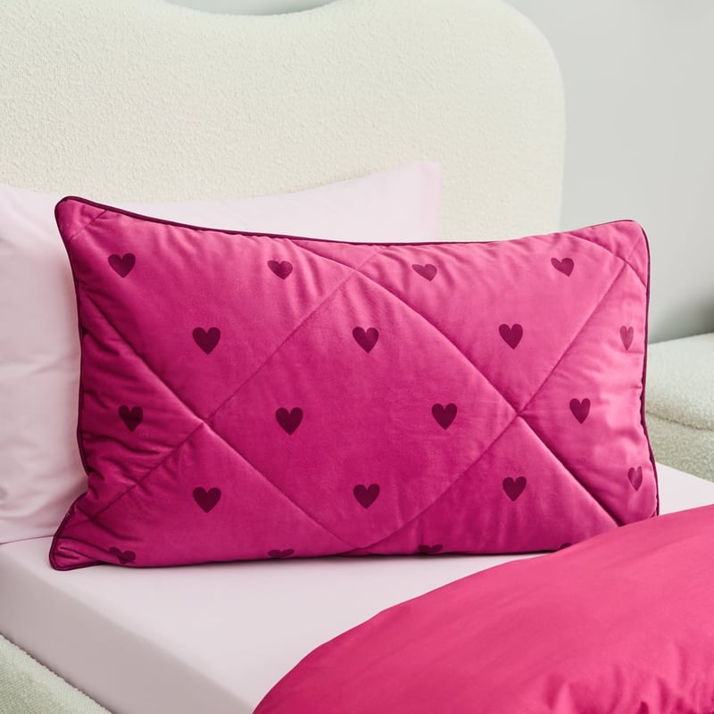 Velvet Pink Heart Quilted Quilt Cover Set