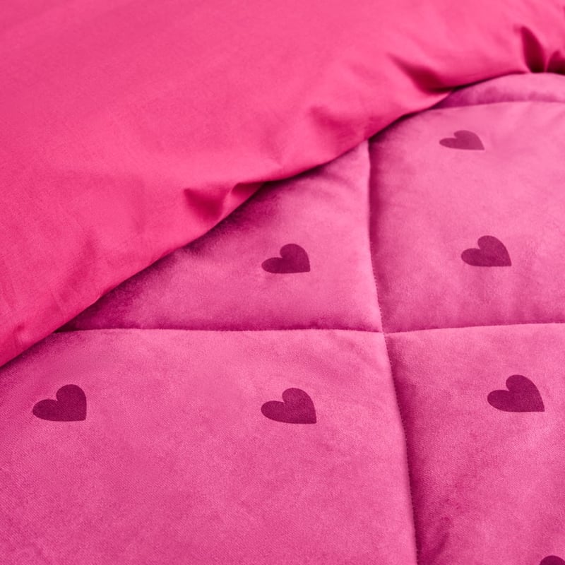 Velvet Pink Heart Quilted Quilt Cover Set