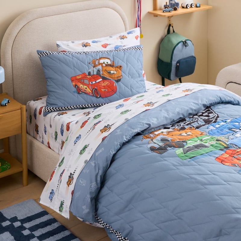 Disney Pixar Cars Blue Motorhead Quilted Quilt Cover Set