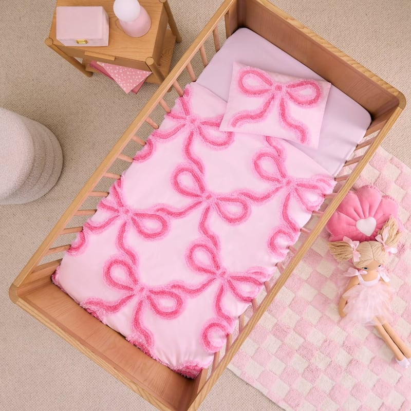 Bow Tufted Pink Quilt Cover Set