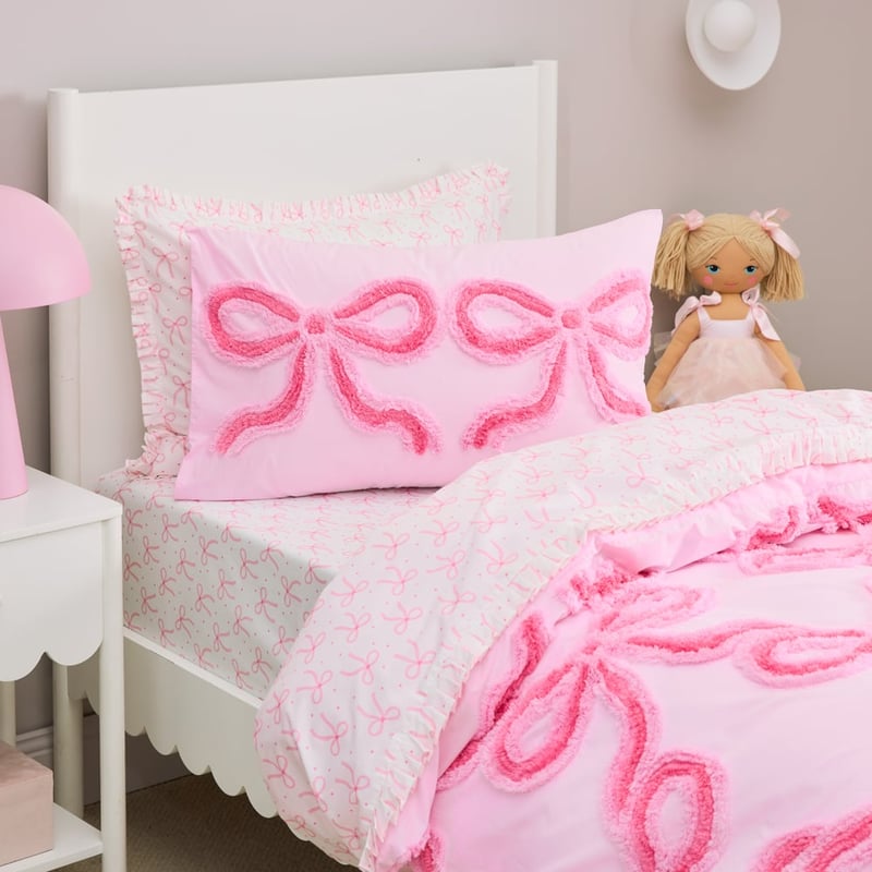 Bow Tufted Pink Quilt Cover Set