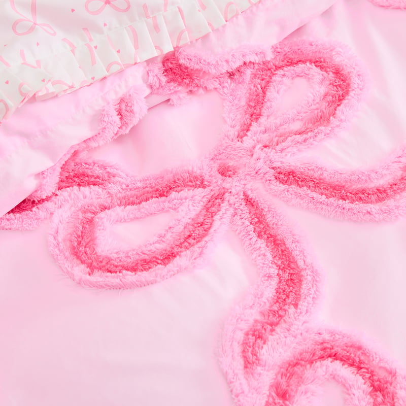 Bow Tufted Pink Quilt Cover Set