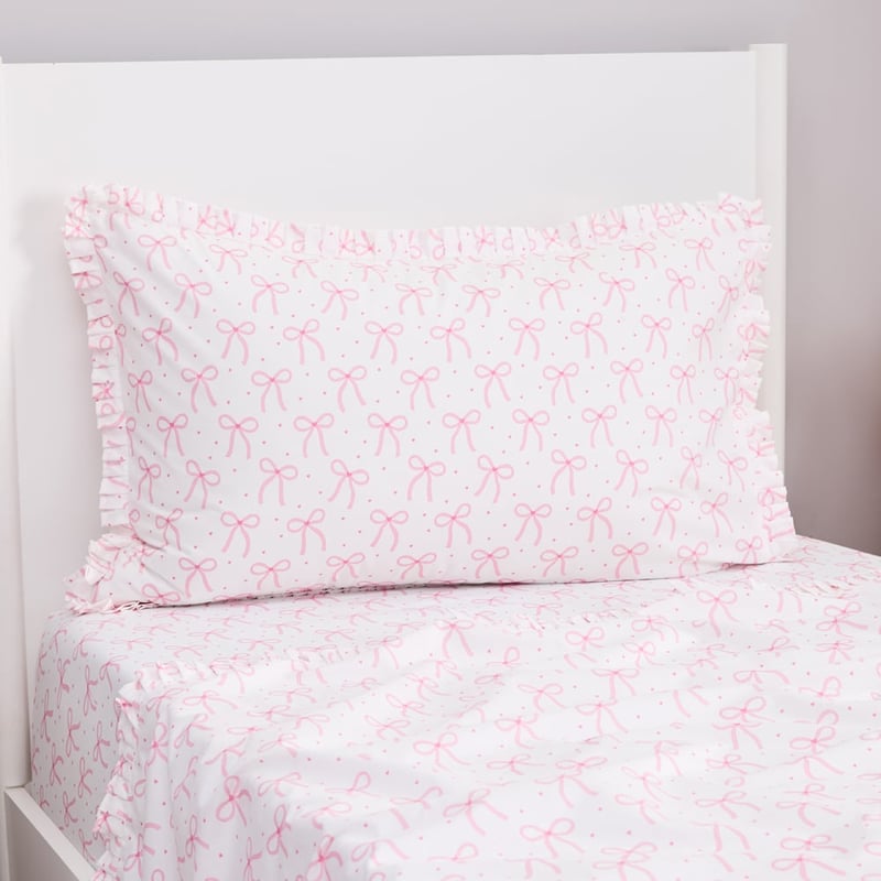 I Heart Bows White Ruffle Sheet Set 