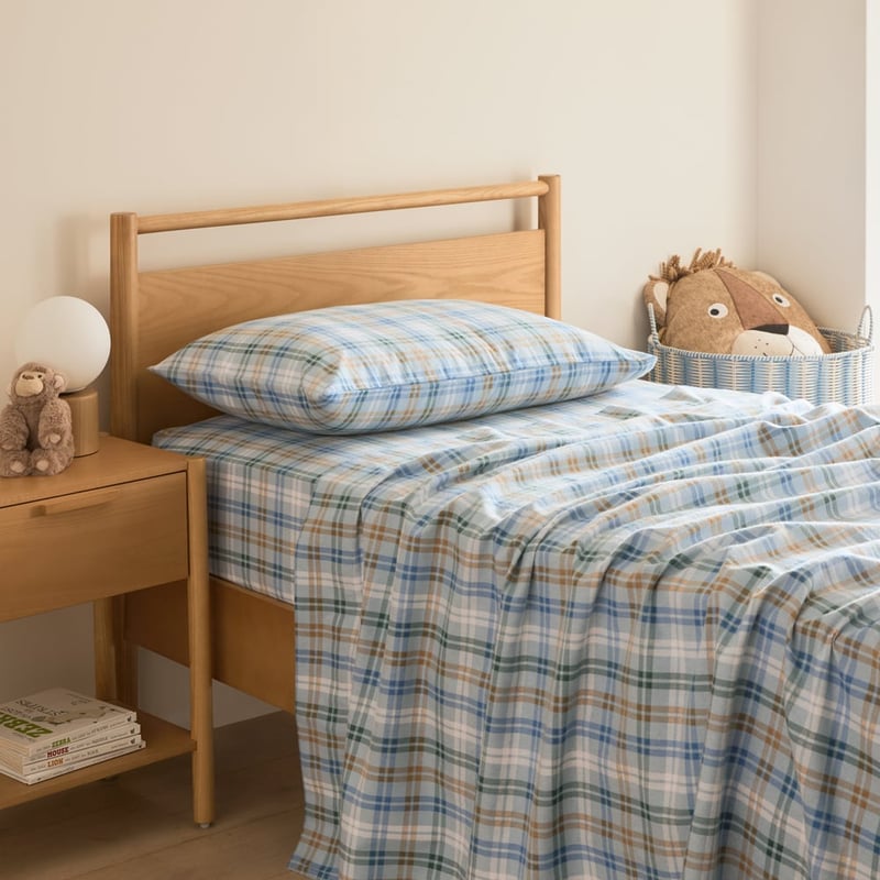 Brooks Blue Check Flannelette Sheet Set