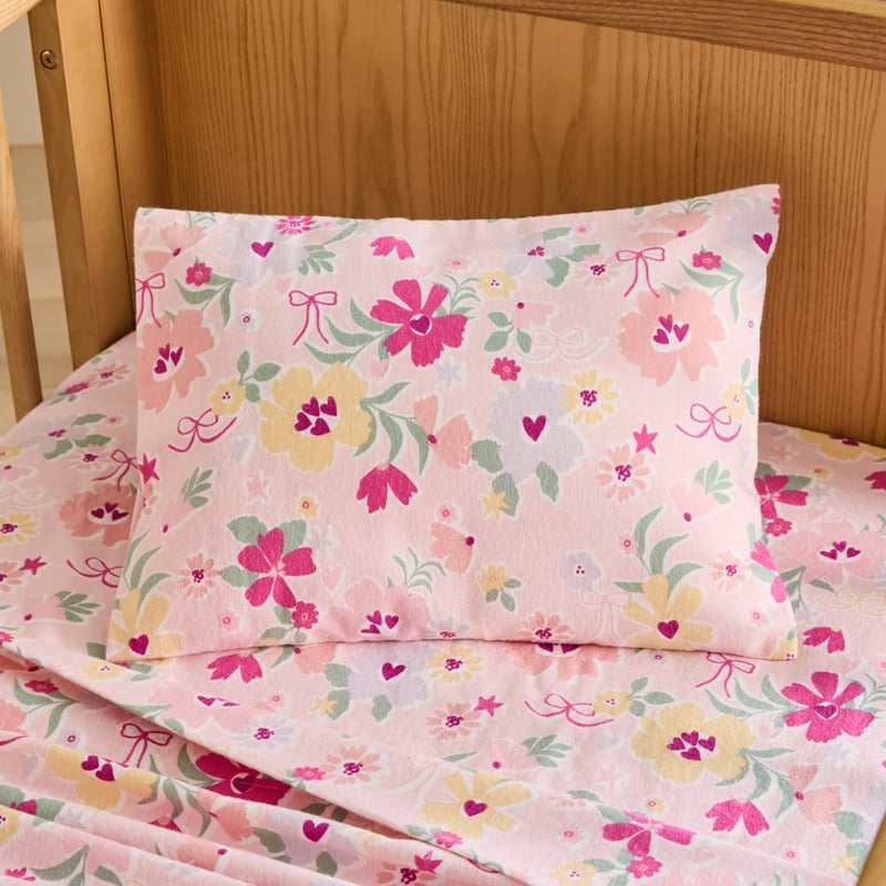 Bella Pink Blossom Flannelette Cot Sheet Set
