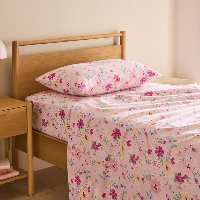 Bella Pink Blossom Flannelette Sheet Set