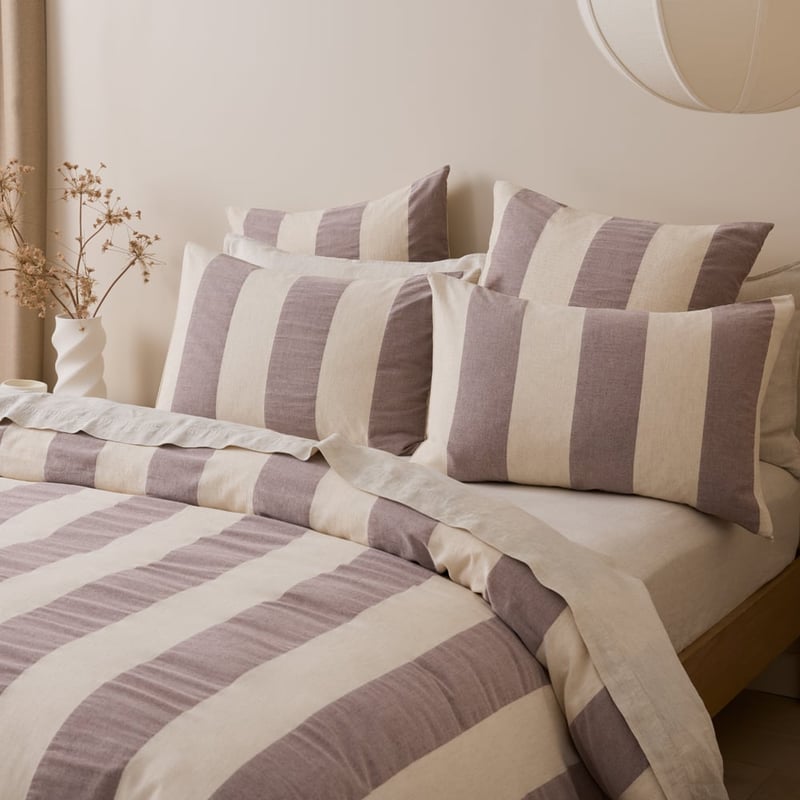 Atlas Natural & Raisin Stripe Quilt Cover Set + Separates