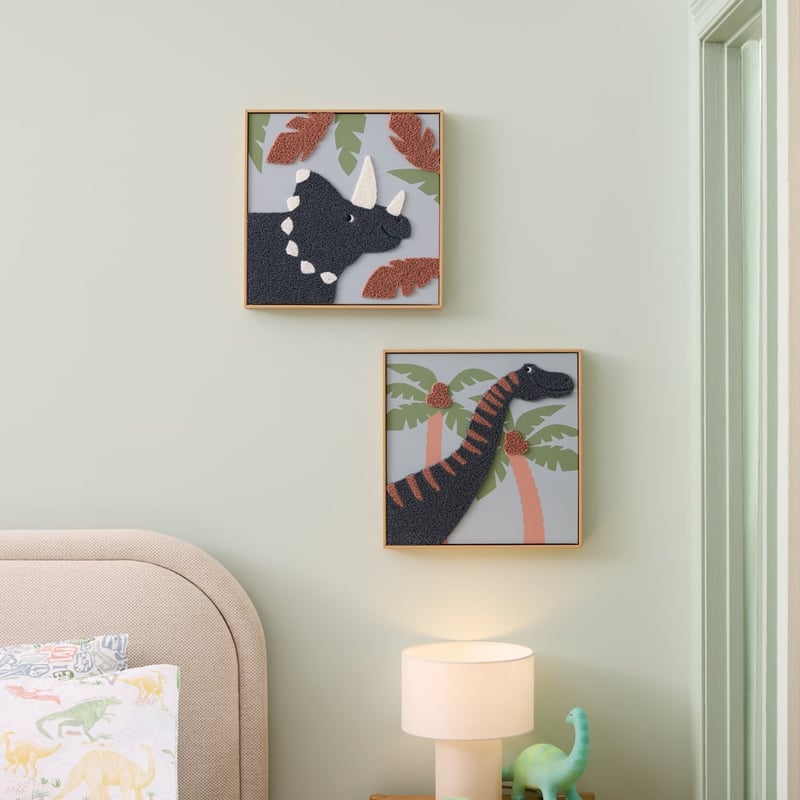 Triceratops Tufted Green Wall Art