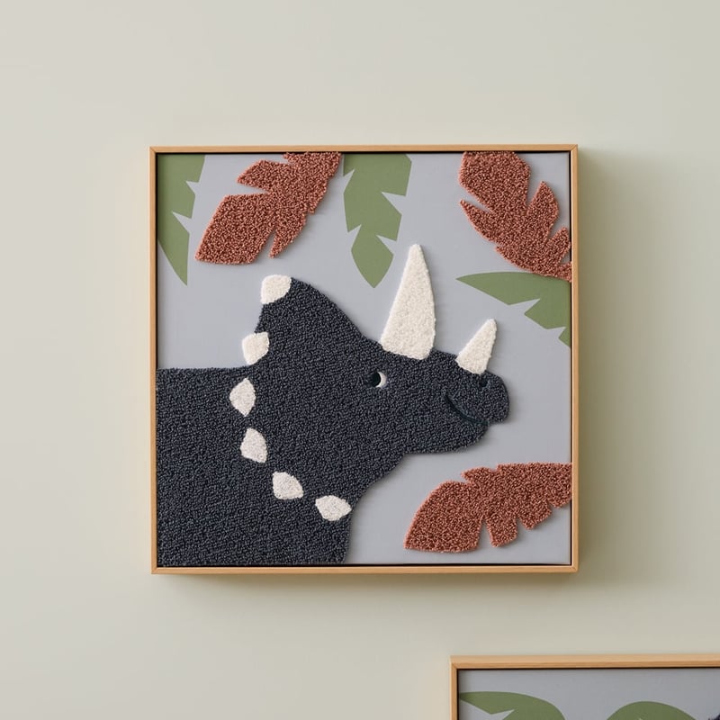 Triceratops Tufted Green Wall Art