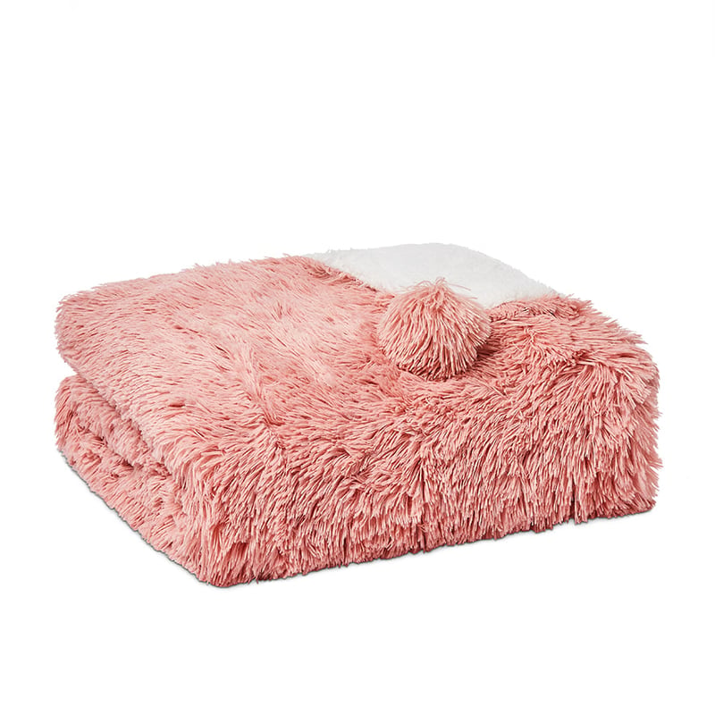 Snuggly Sherpa Apricot Pom Pom Blanket  