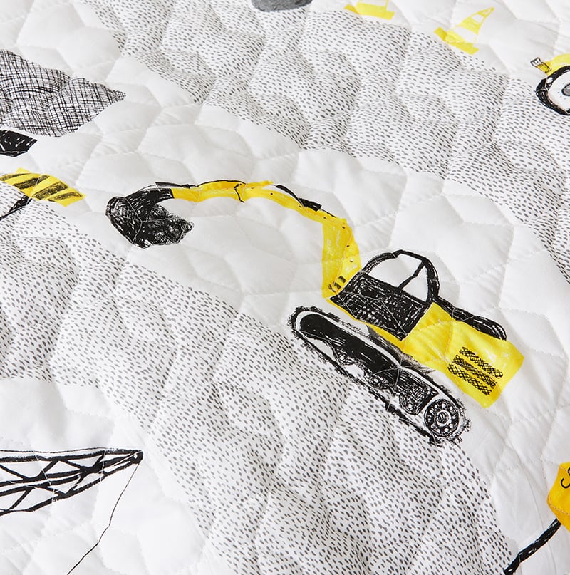 Roadworks Quilted Grey & Yellow Quilt Cover Set