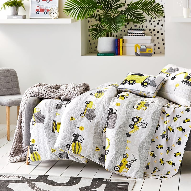 Roadworks Quilted Grey & Yellow Quilt Cover Set