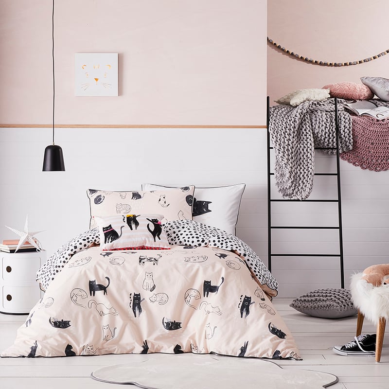 Meow Quilt Cover Set Pink