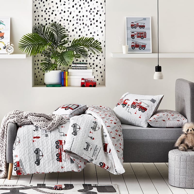 Emergency Quilted Grey & Red Quilt Cover Set