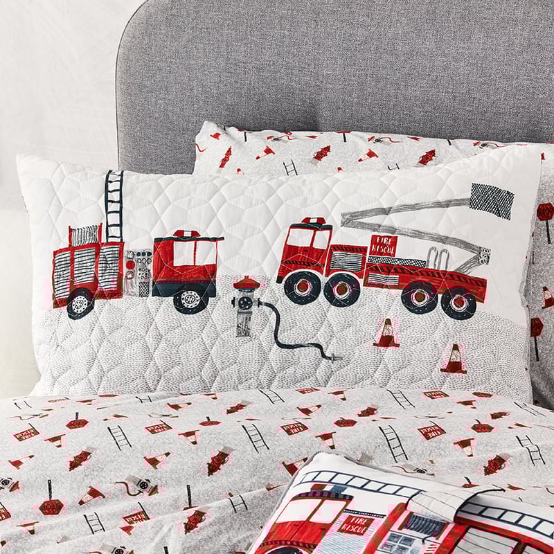 Emergency Quilted Grey & Red Quilt Cover Set