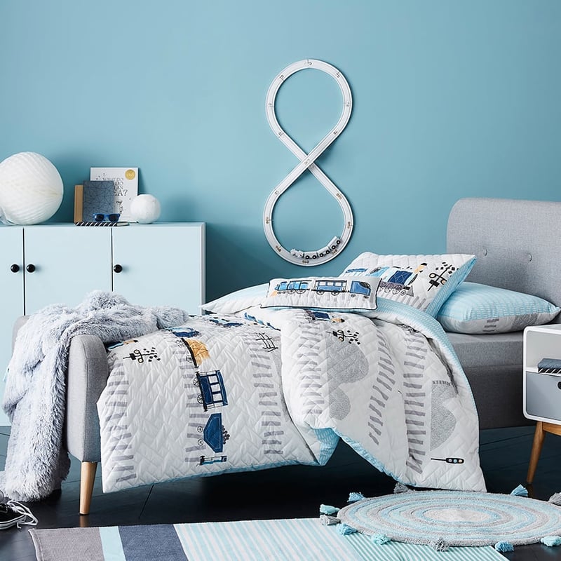 Whistle Stop Quilted Quilt Cover Set Blue