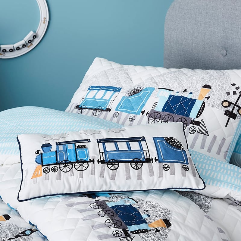 Whistle Stop Quilted Quilt Cover Set Blue