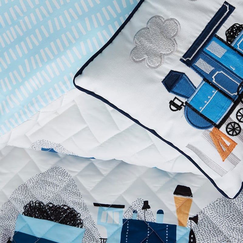 Whistle Stop Quilted Quilt Cover Set Blue