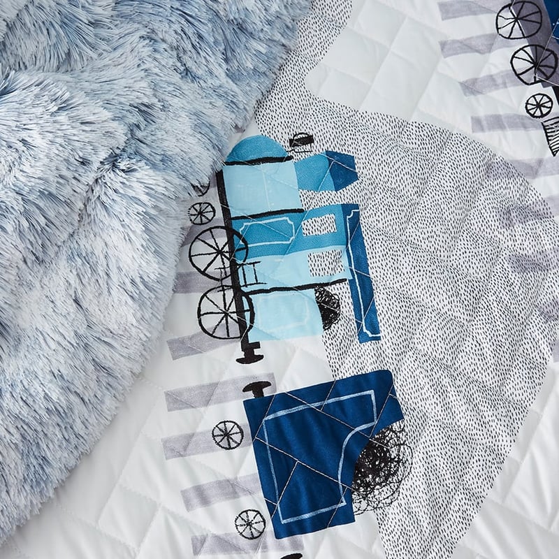 Whistle Stop Quilted Quilt Cover Set Blue