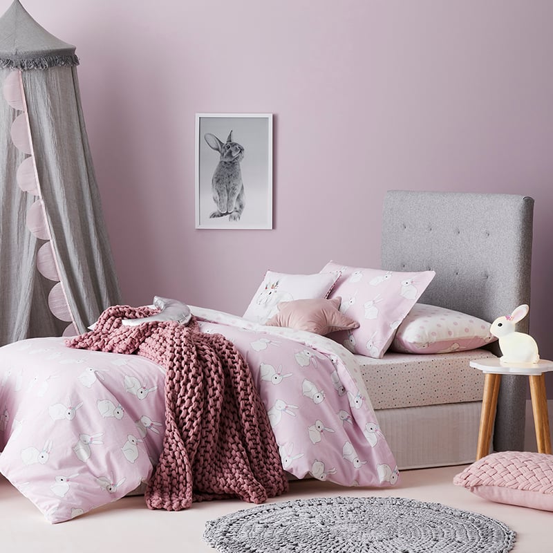 Bessie Bunny Flannelette Pink Quilt Cover Set