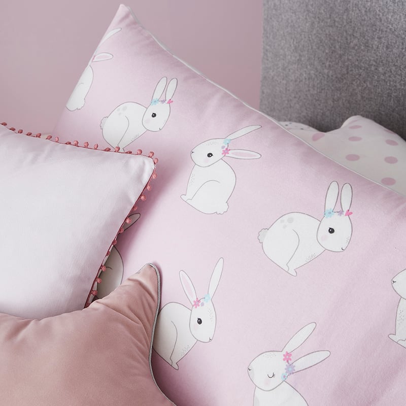 Bessie Bunny Flannelette Pink Quilt Cover Set