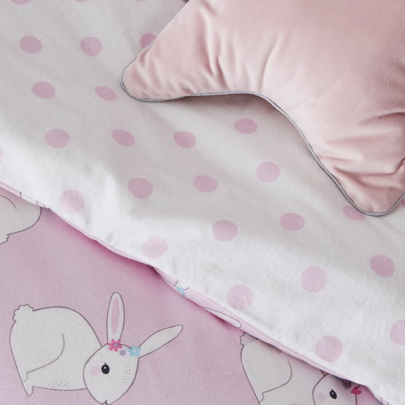 Bessie Bunny Flannelette Pink Quilt Cover Set