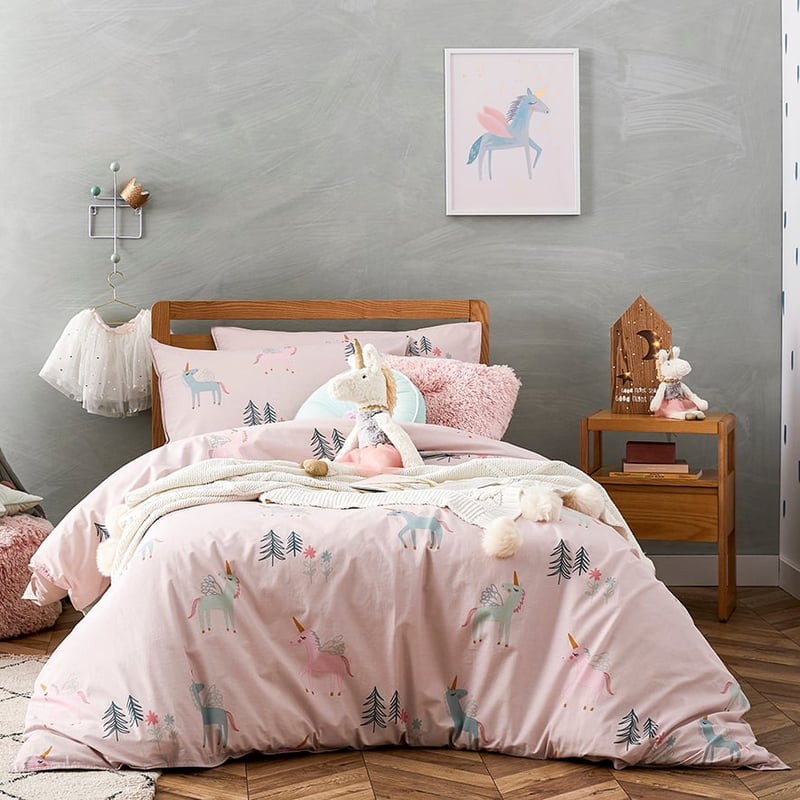 Stonewash Unicorn Quilt Cover Set Pink