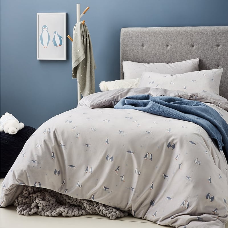 Penguin Super Soft Velour Grey Quilt Cover Set