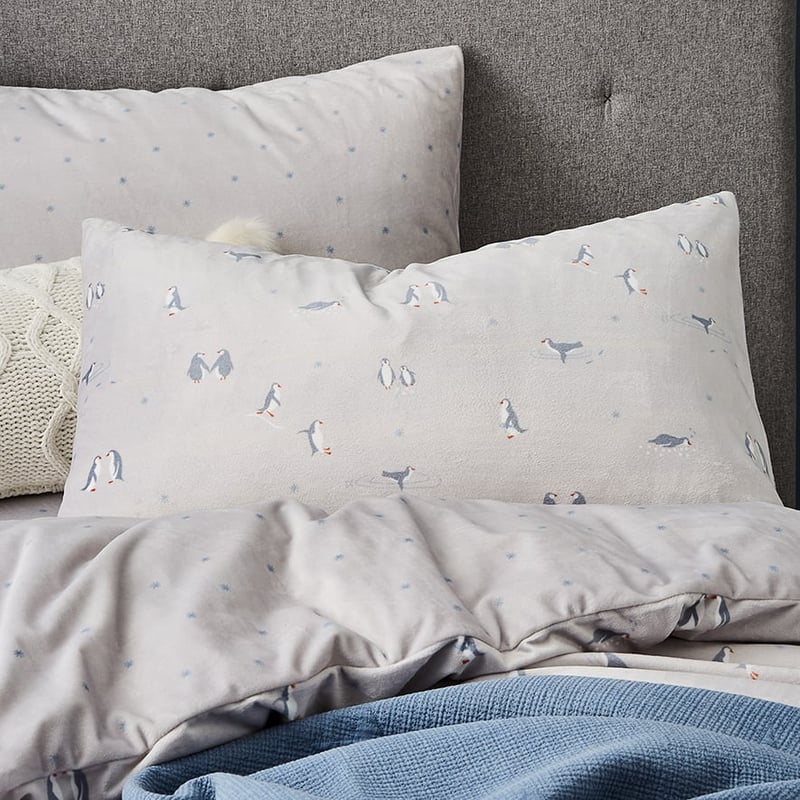 Penguin Super Soft Velour Grey Quilt Cover Set