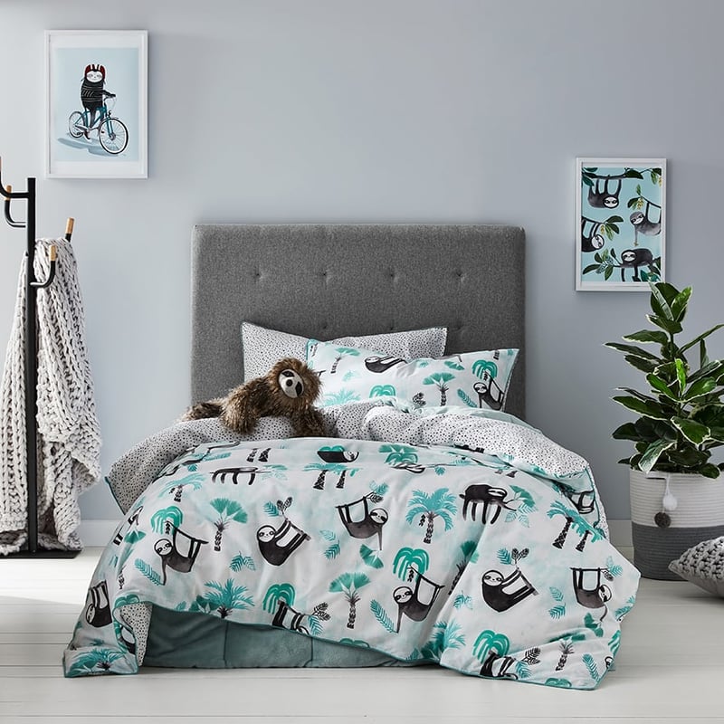Sleepy Sloth Mint Quilt Cover Set