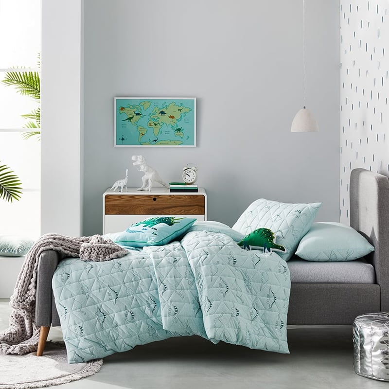 Dino Bamboo Jersey Blue Quilt Cover Set