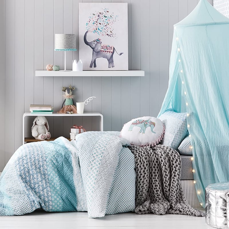 Eden Elephant Quilted Aqua Quilt Cover Set