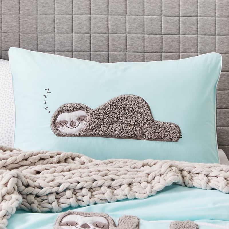 Sherpa Sloth Applique Quilt Cover Set Blue