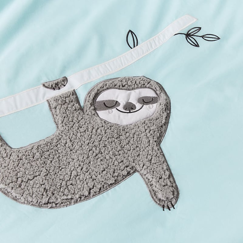 Sherpa Sloth Applique Quilt Cover Set Blue