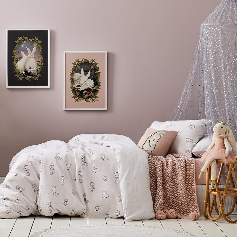 Bella Bunny Pale Pink Flannelette Quilt Cover Set