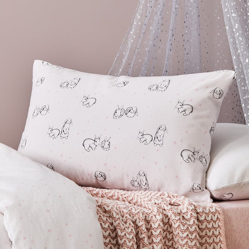 Bella Bunny Pale Pink Flannelette Quilt Cover Set