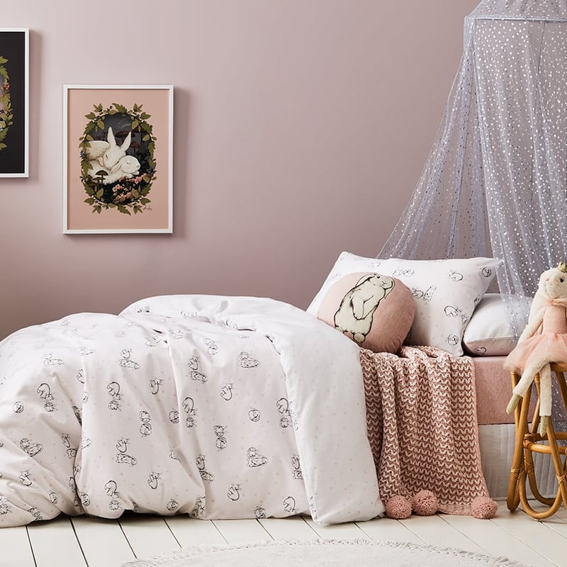 Bella Bunny Pale Pink Flannelette Quilt Cover Set